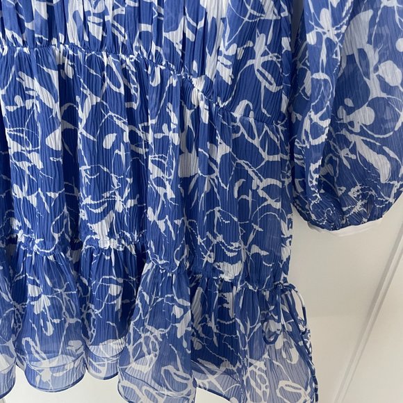 Jonathan Simkhai Harlowe Blouson Mini Dress Floral Print Pleated Keyhole Neck - Picture 7 of 11